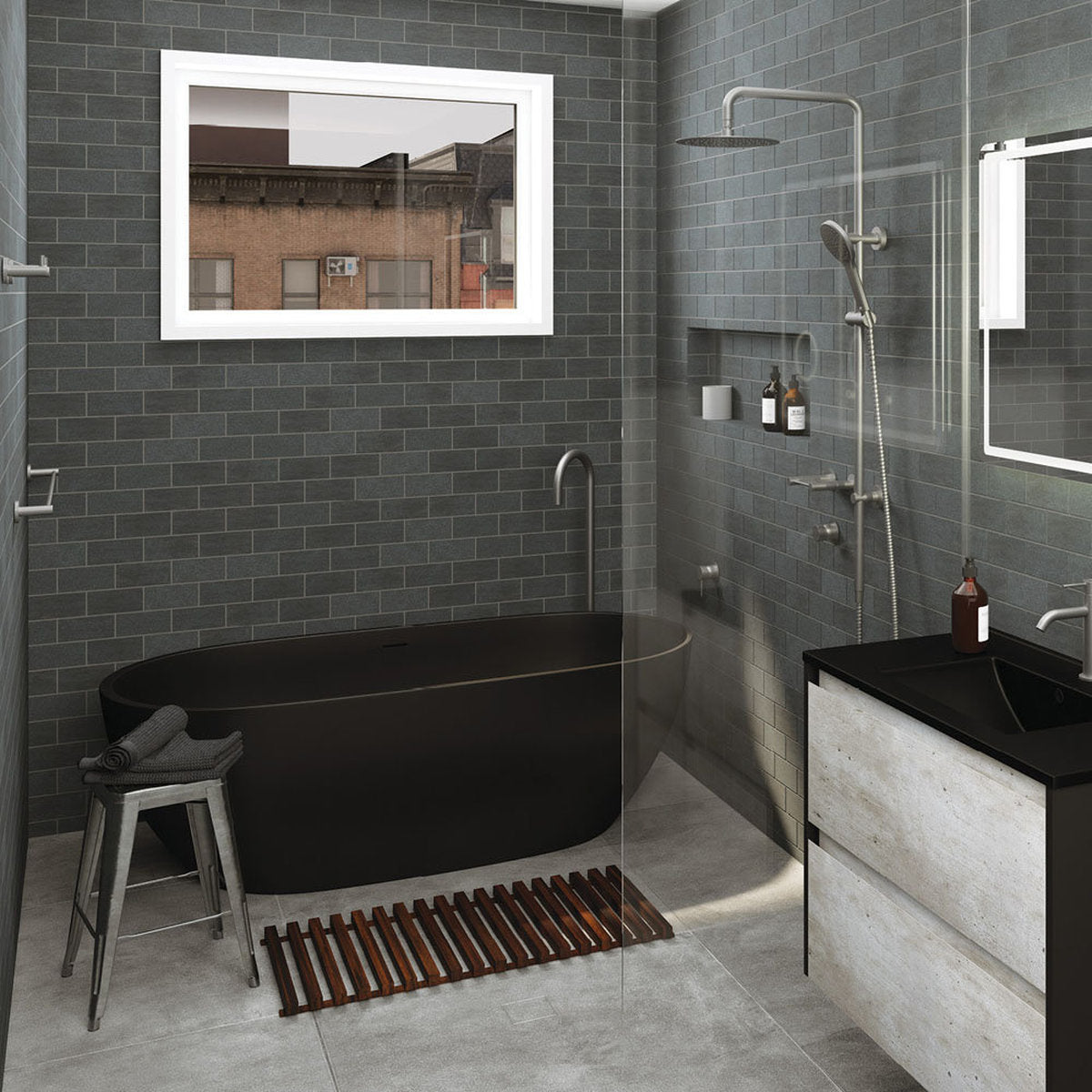 Fienza Luciana Solid Surface Bath, Matte Black, 1690mm