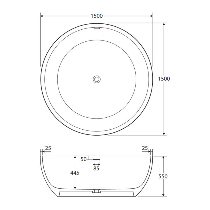 Fienza Shinto Solid Surface Bath, 1500mm