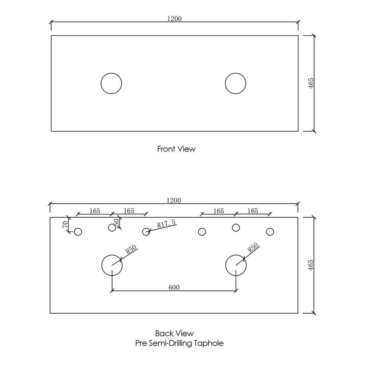 Byron Black Oak Wall Hung Vanity Cabinet Double Bowl 1200mm