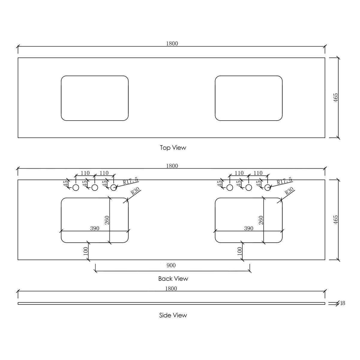 Otti Natural Carrara Marble Top with Double Undermount Basins 1800