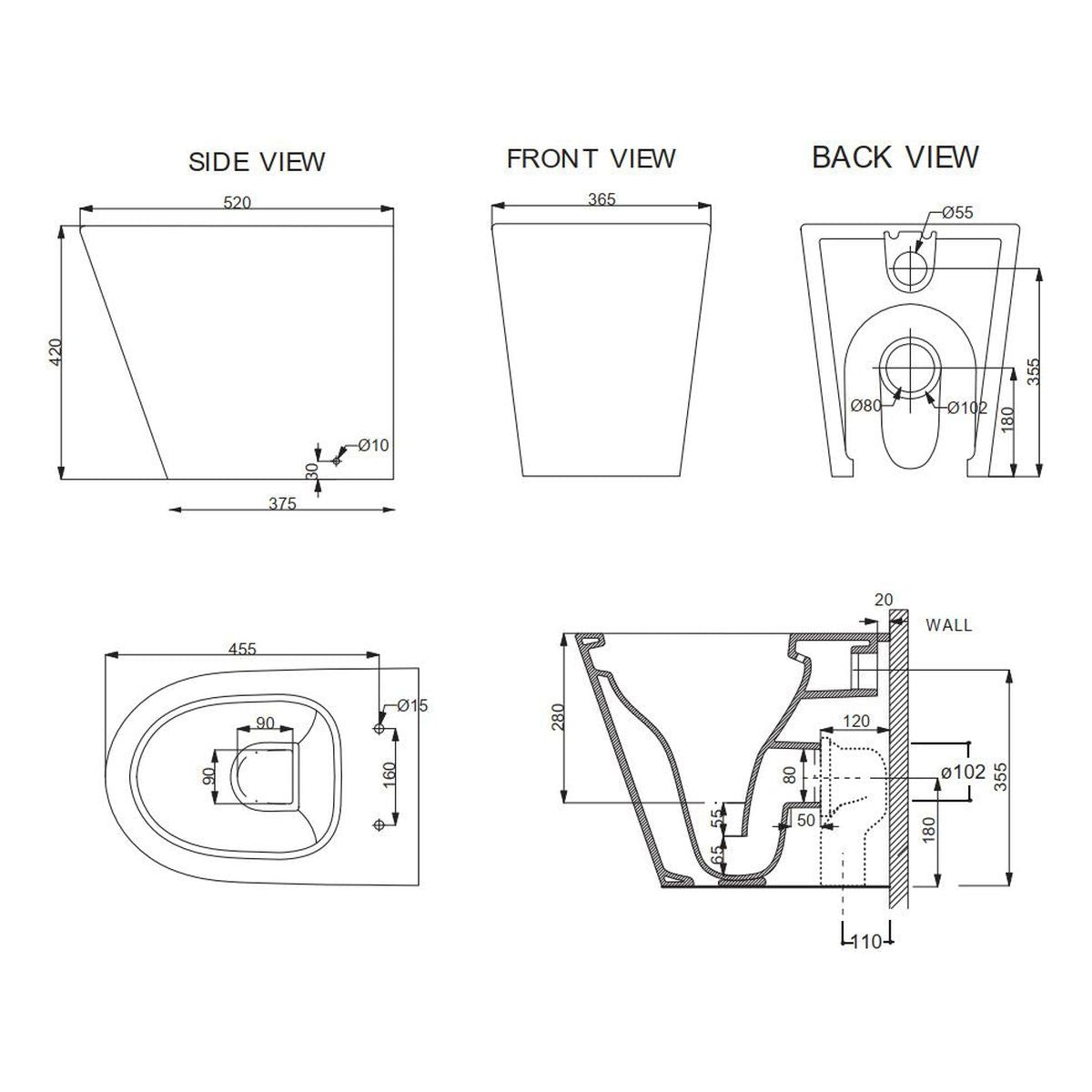 Studio Bagno Synthesis Eco Rimless Wall Faced Toilet - Matte White