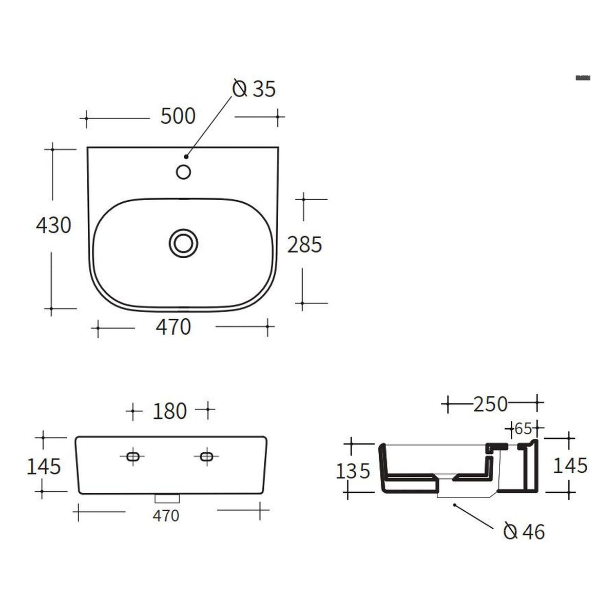 Studio Bagno Synthesis 50 Bench/Wall Basin - 1 Taphole