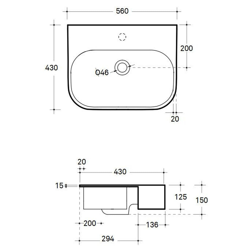 Studio Bagno Synthesis Semi Recessed Basin - No Taphole