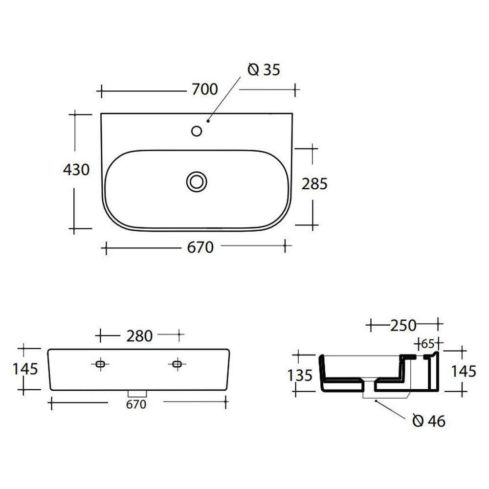 Studio Bagno Synthesis 70 Bench/Wall Basin - 1 Taphole