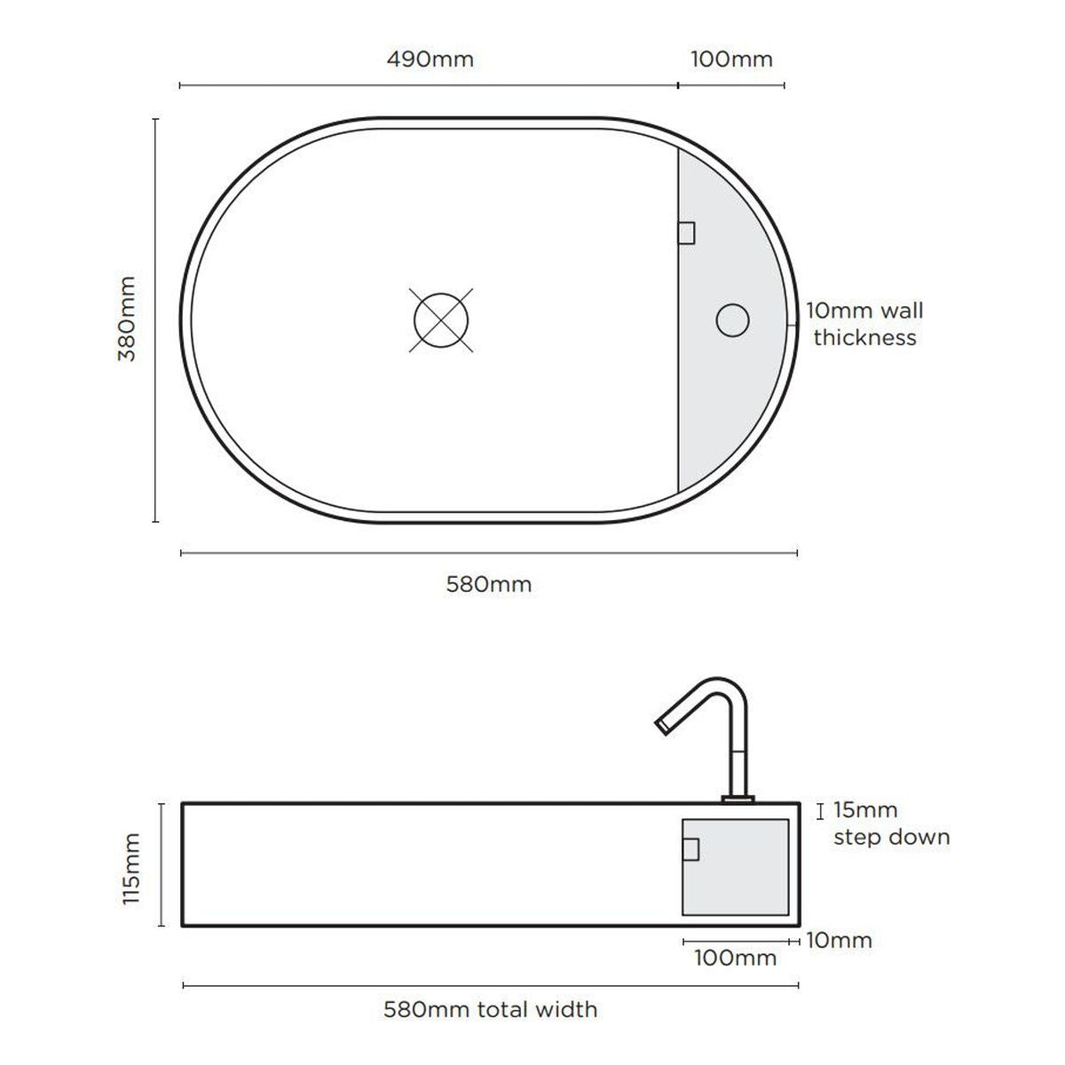 Nood Surface Mount Shelf Oval Basin in With Taphole/ No Overflow in Clay