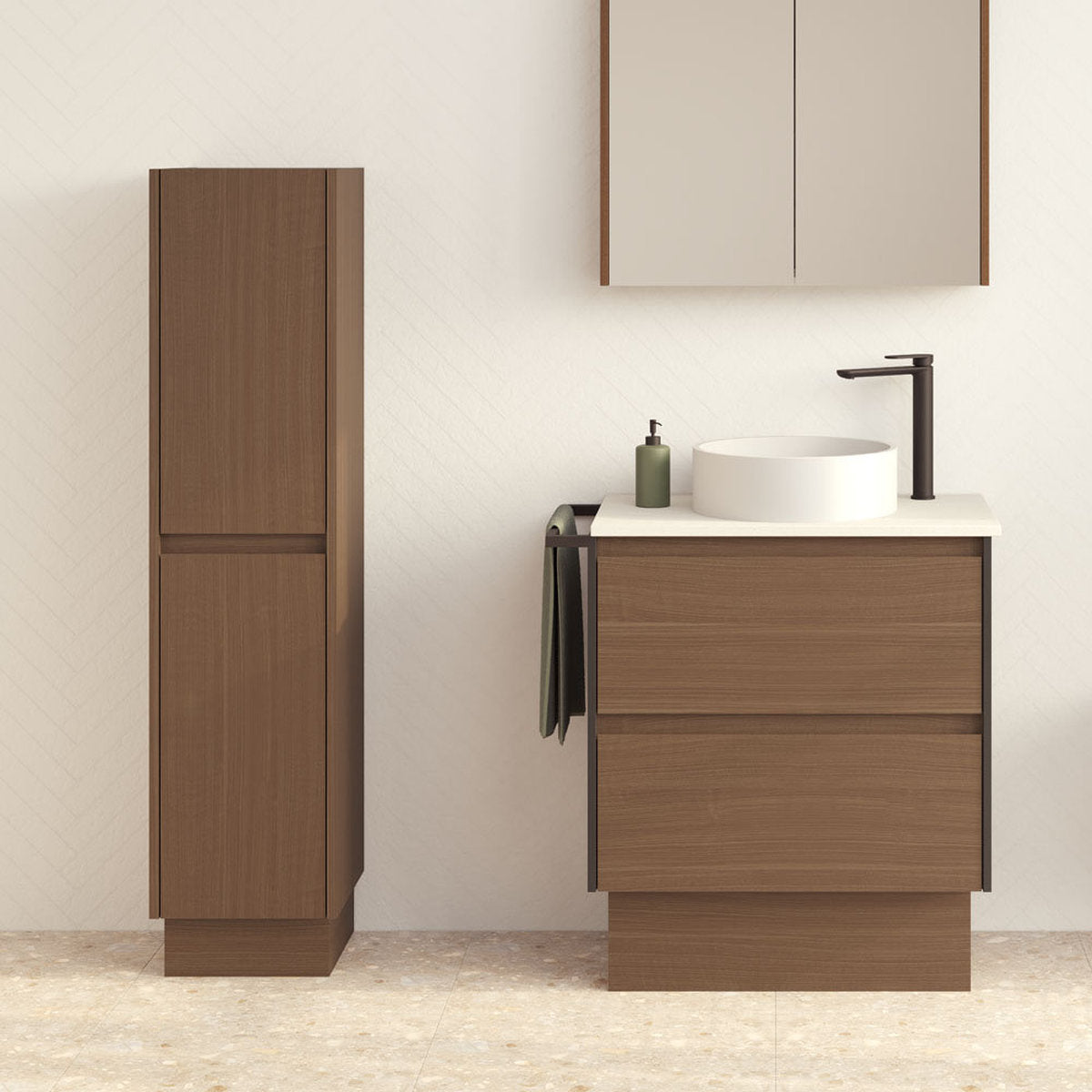 Fienza Edge Walnut Tallboy On Kick