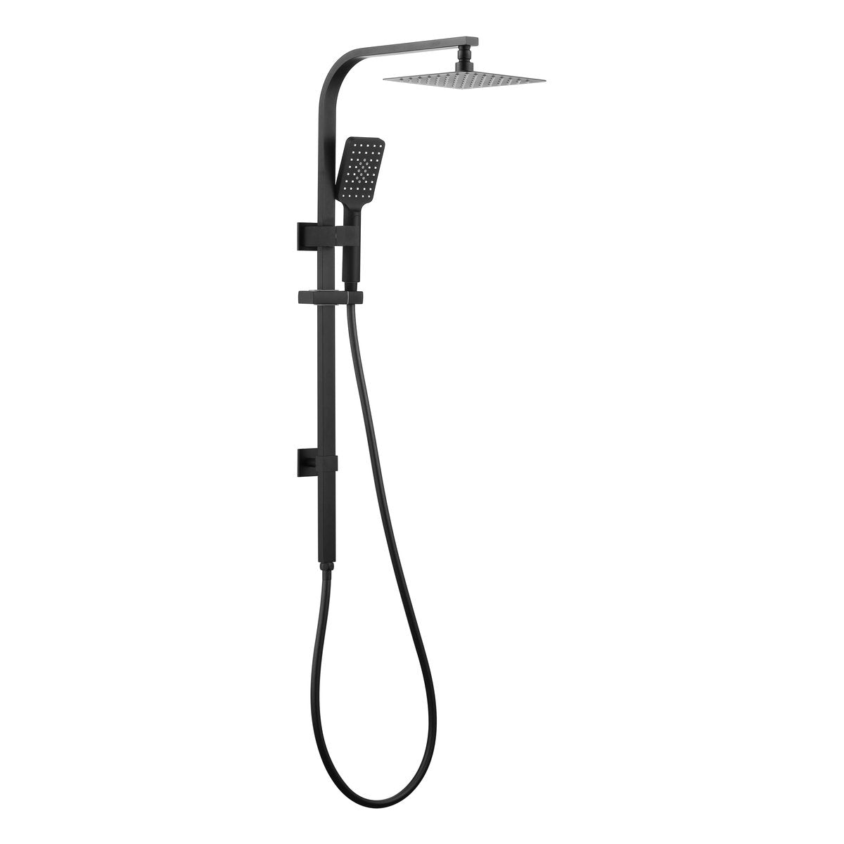 Otti Taran 250mm Matte Black Twin Shower On Rail Top Inlet Square