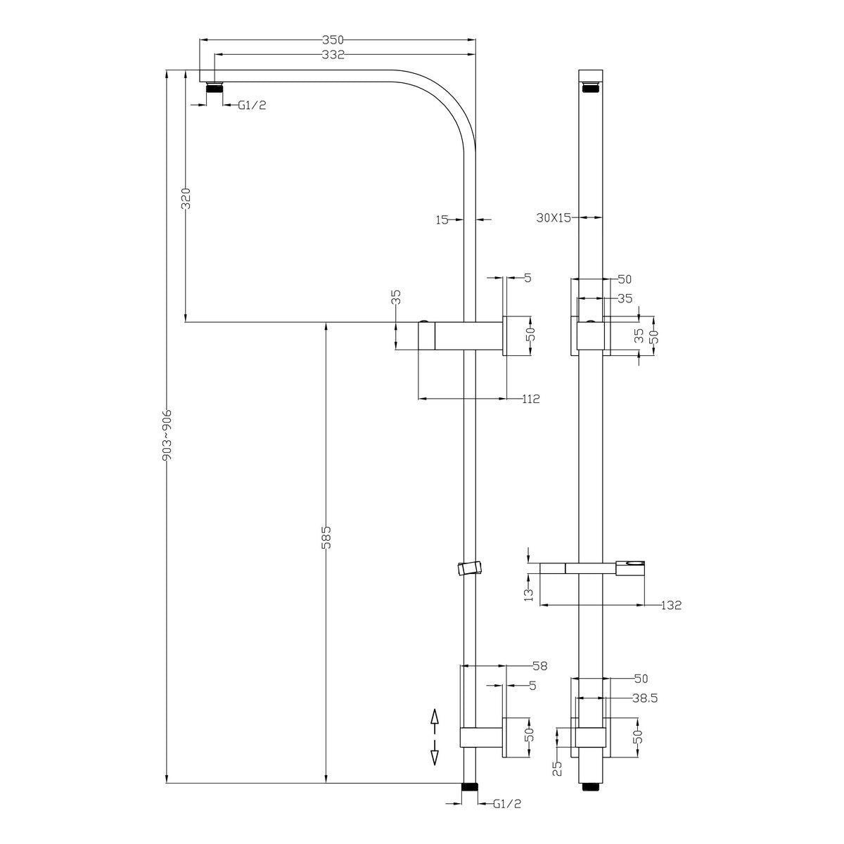 Otti Taran 250mm Brushed Nickel Twin Shower On Rail Top Inlet Square