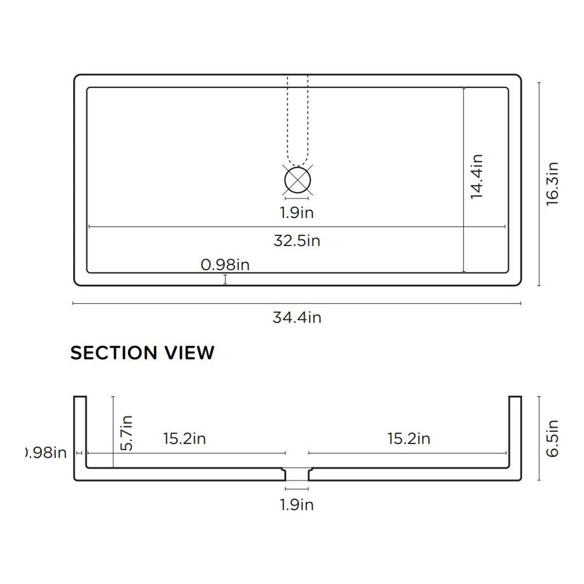 Nood Surface Mount Trough Basin in Rowboat