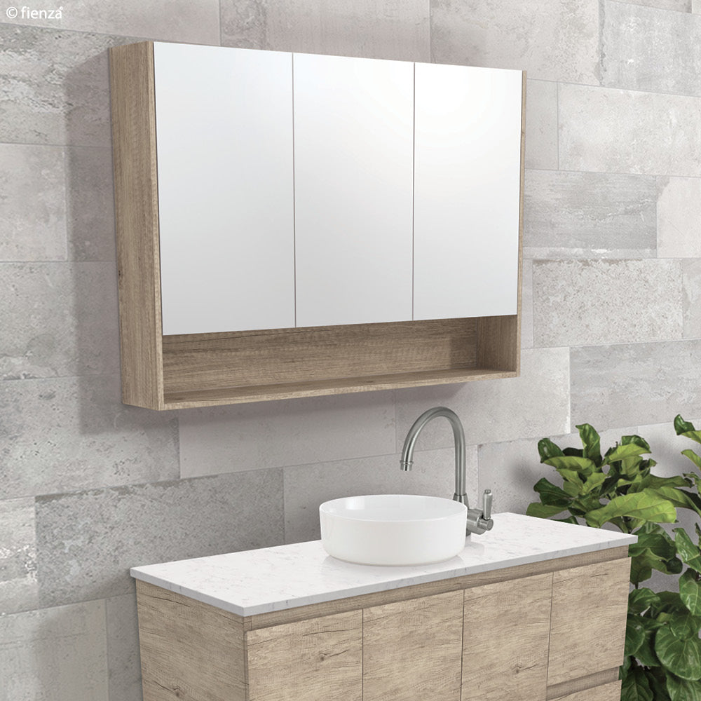 Fienza 1200 Mirror Cabinet with Display Shelf, Gloss White