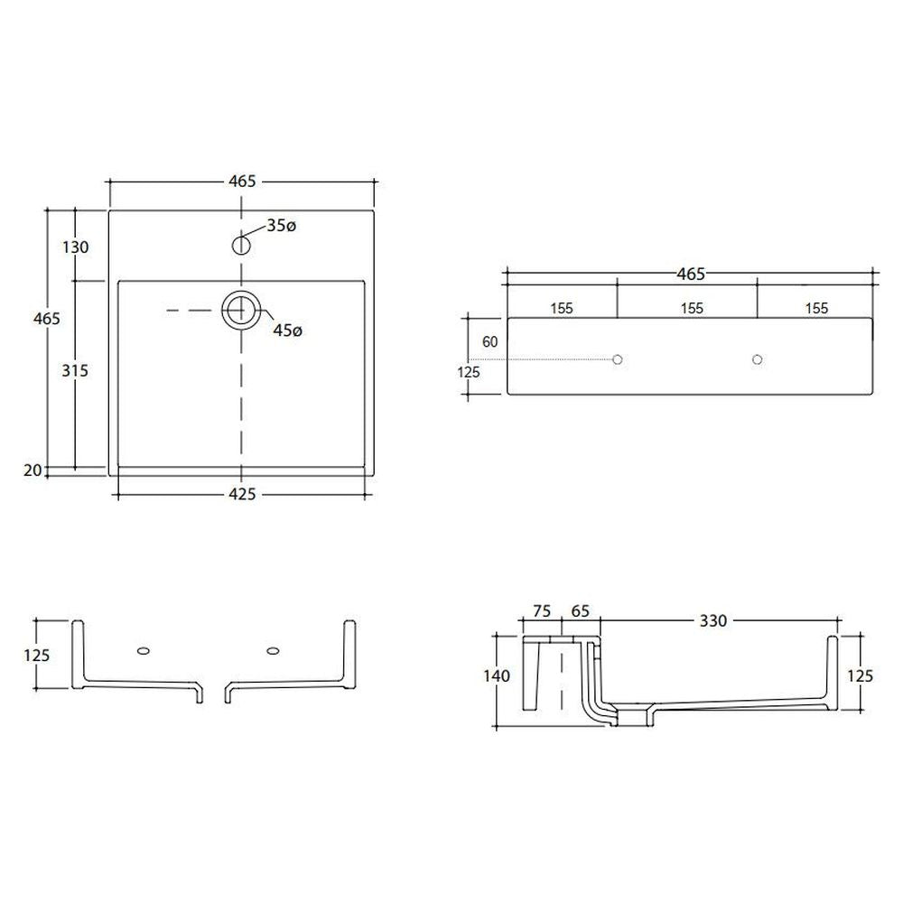 Studio Bagno Unlimited 47 Bench/Wall Basin - 1 Taphole