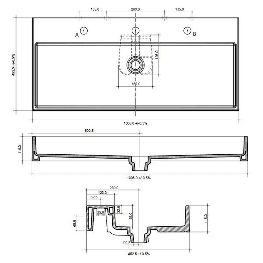 Studio Bagno Unlimited 100 V2 Bench/Wall Basin - No Taphole