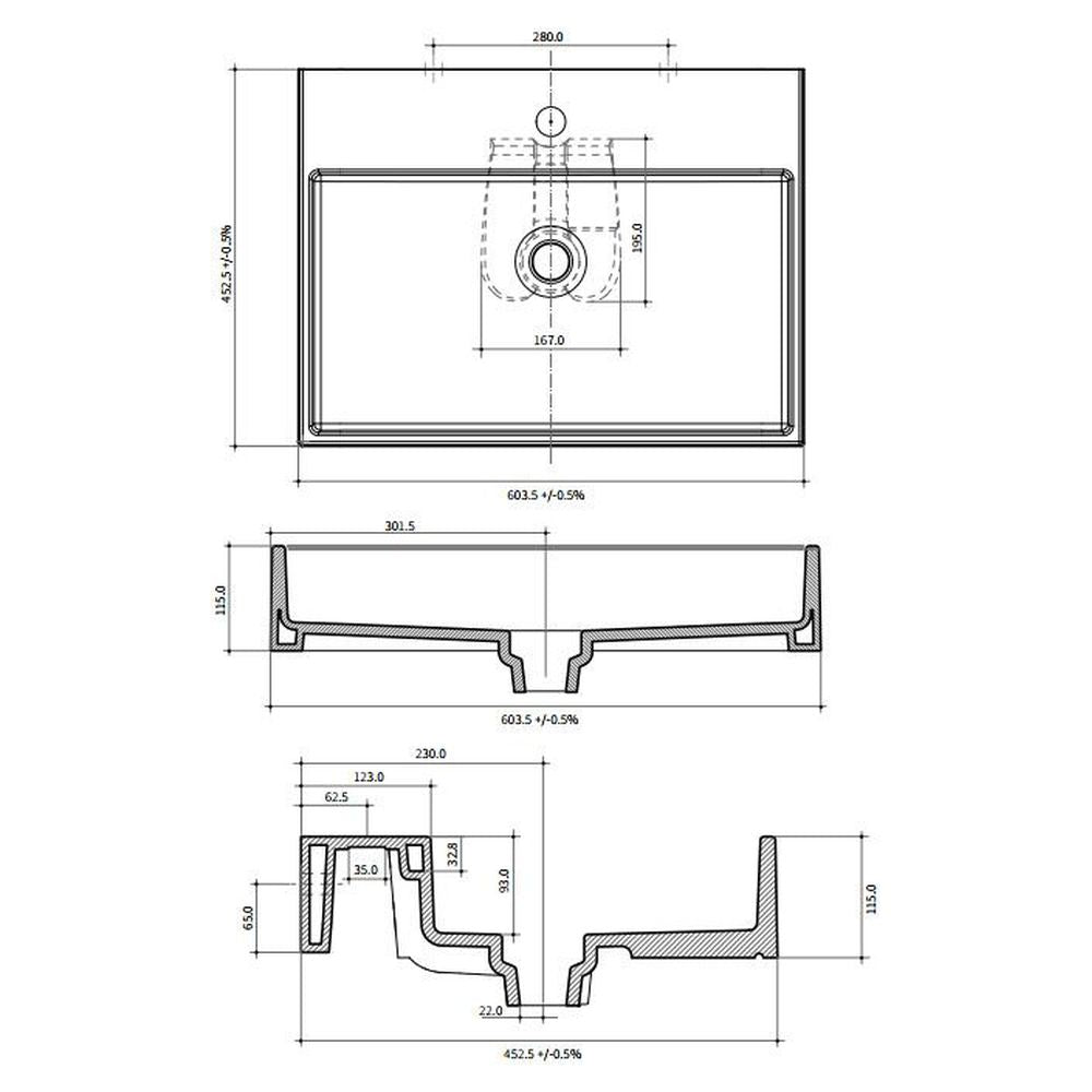 Studio Bagno Unlimited 60 V2 Bench/Wall Basin - No Taphole
