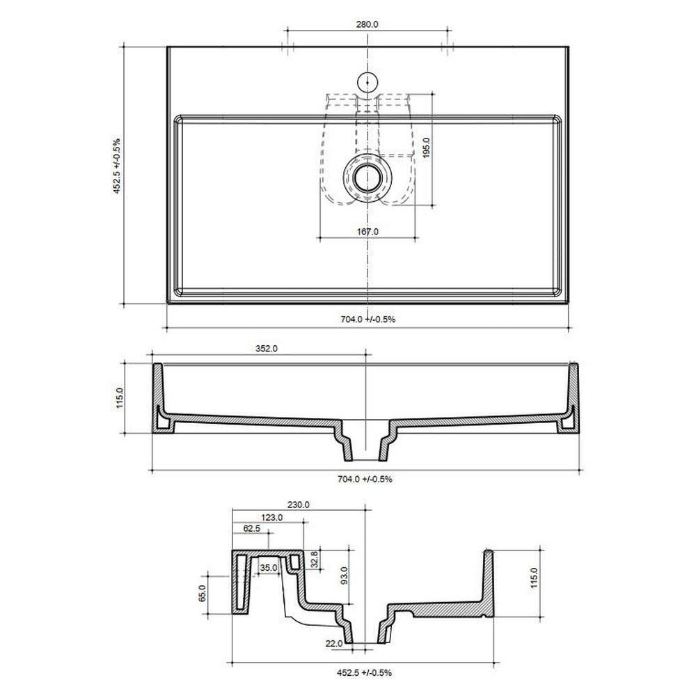 Studio Bagno Unlimited 70 V2 Bench/Wall Basin - No Taphole