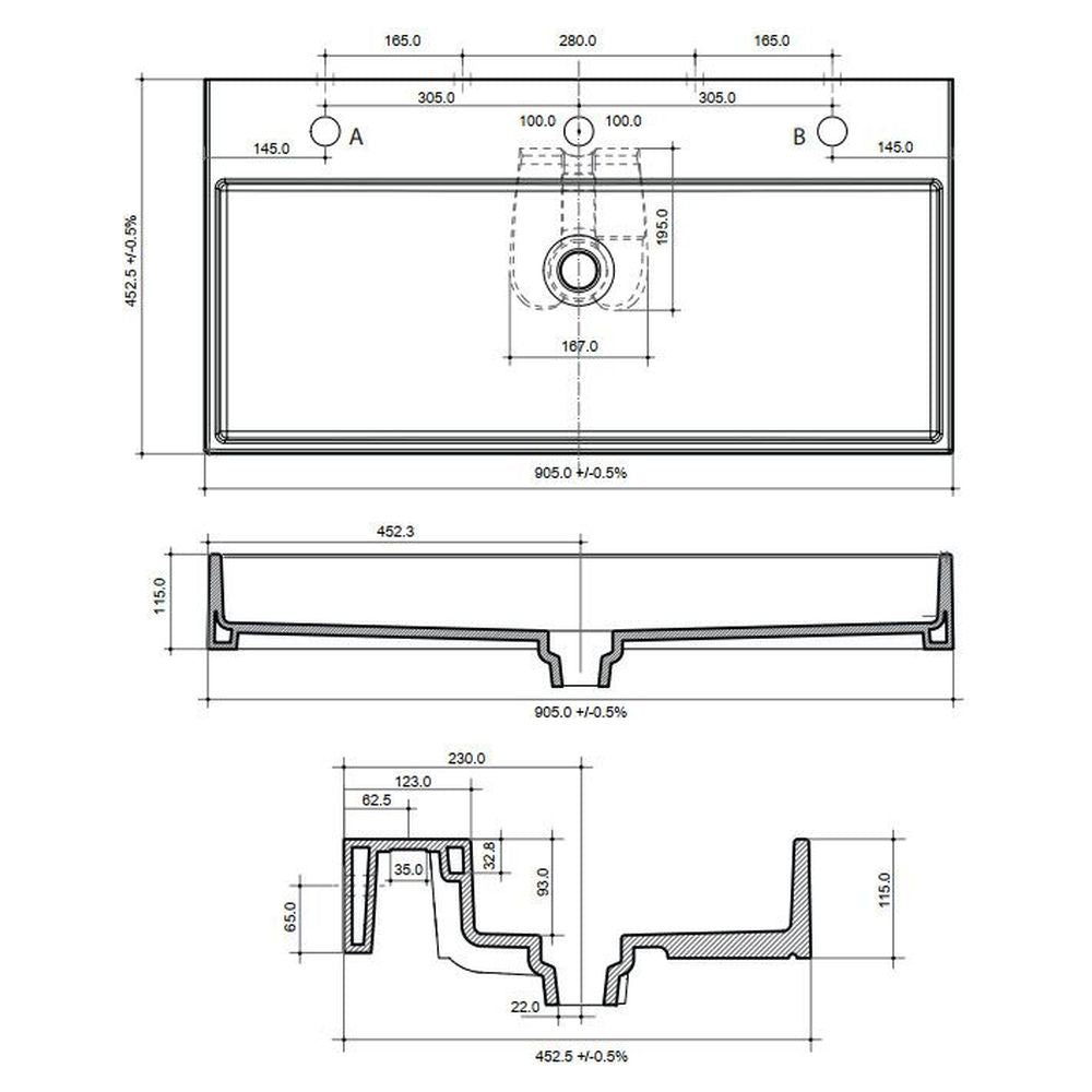 Studio Bagno Unlimited 90 V2 Bench/Wall Basin - No Taphole
