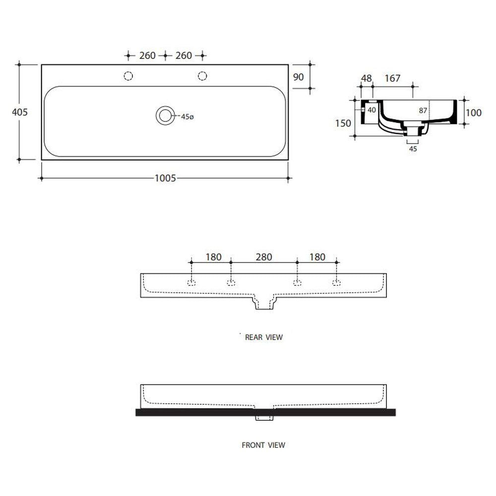 Studio Bagno Unit 100 Bench/Wall Basin - No Taphole