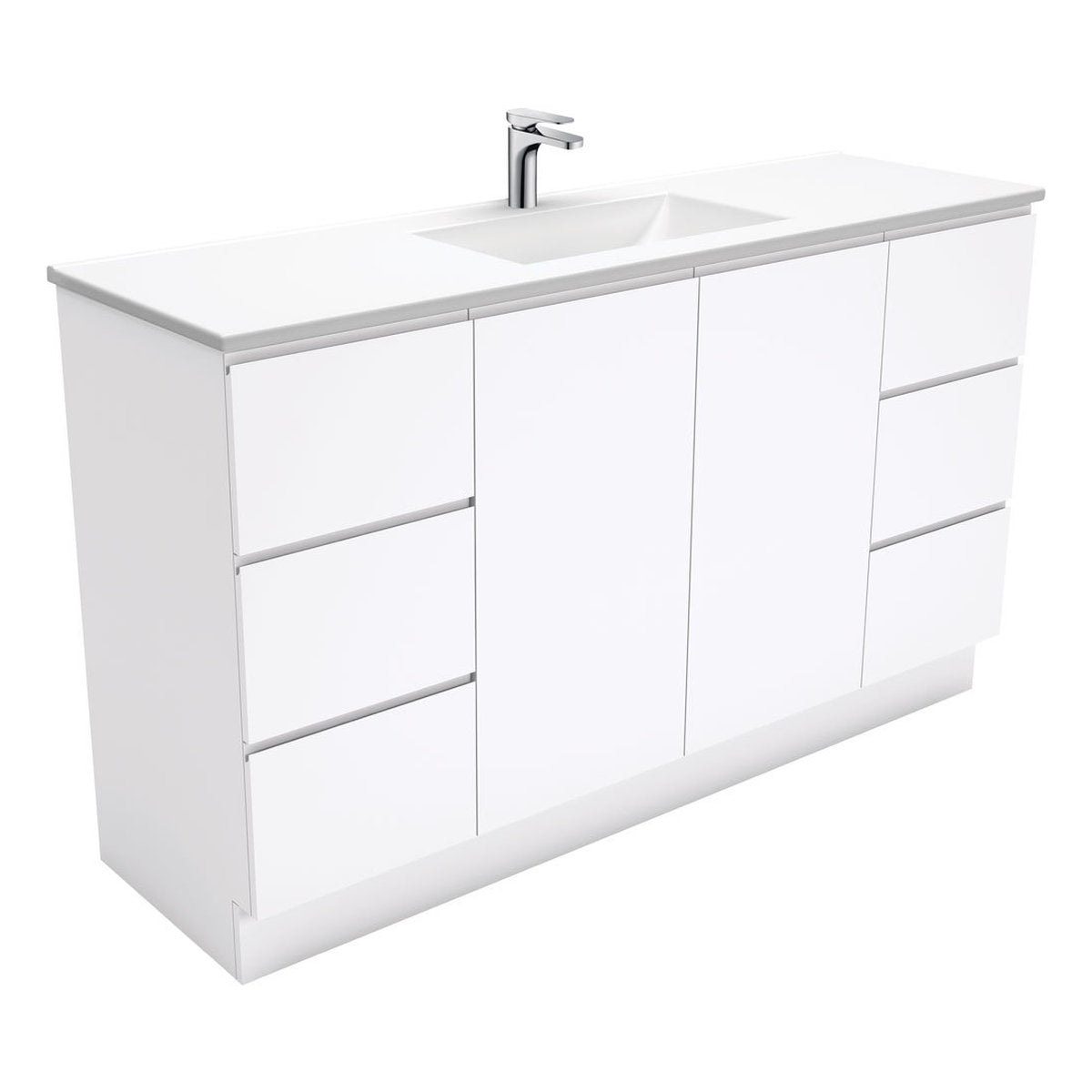 Fienza Vanessa Fingerpull Gloss White 1500 Single Bowl Vanity On Kickboard