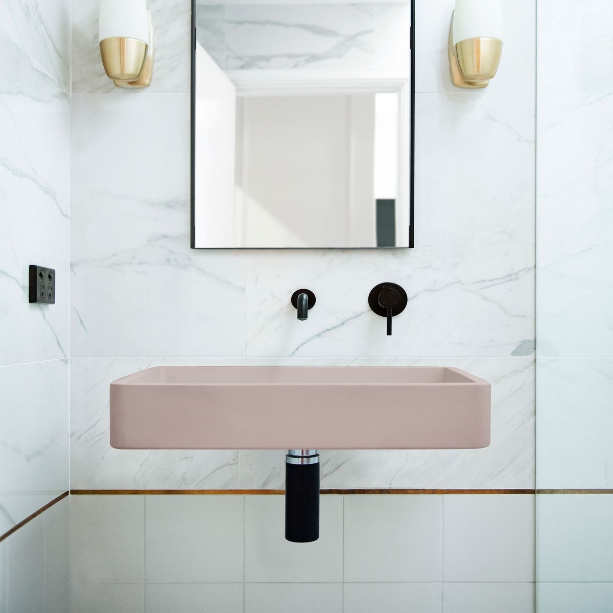 Nood Wall Mount Vesl Rectangle Basin in Blush Pink