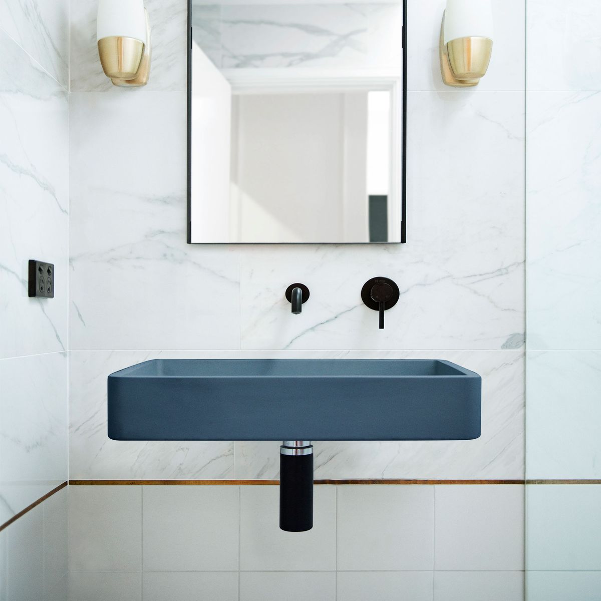 Nood Wall Mount Vesl Rectangle Basin in Copan Blue