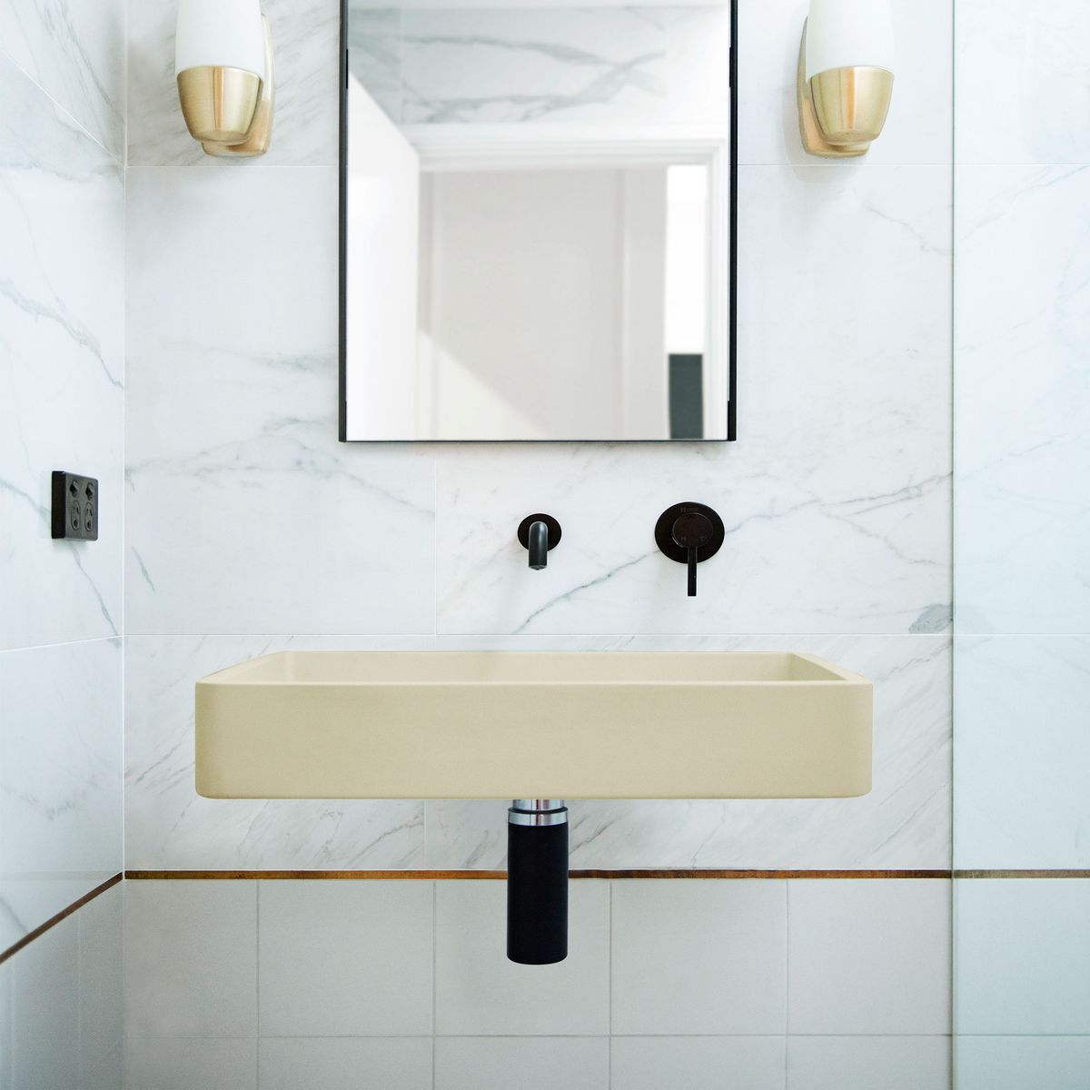 Nood Wall Mount Vesl Rectangle Basin in Custard