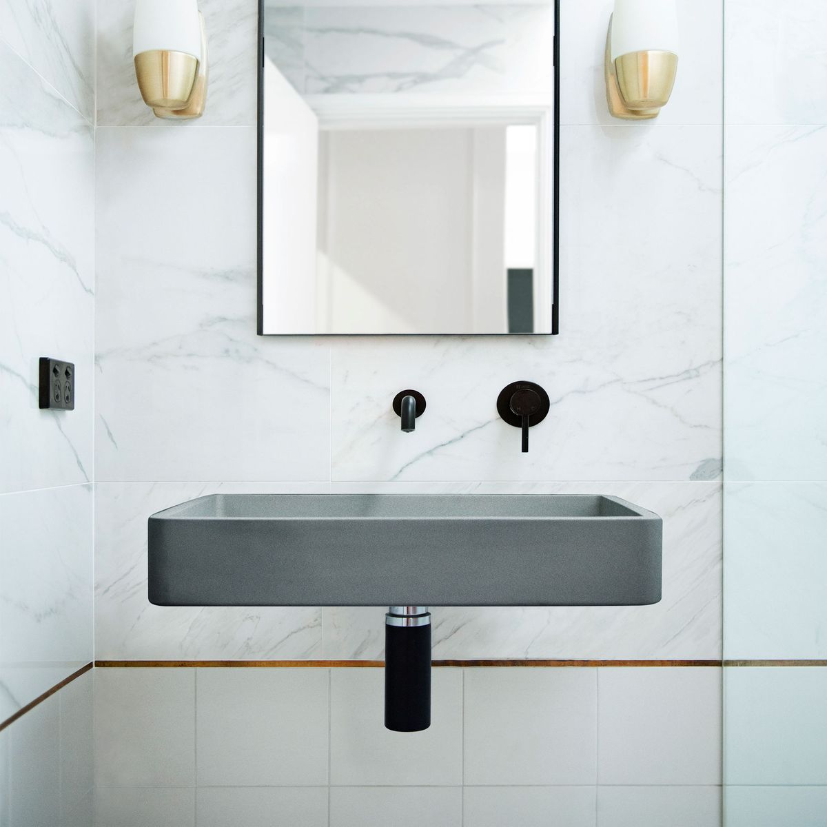 Nood Wall Mount Vesl Rectangle Basin in Mid Tone Grey