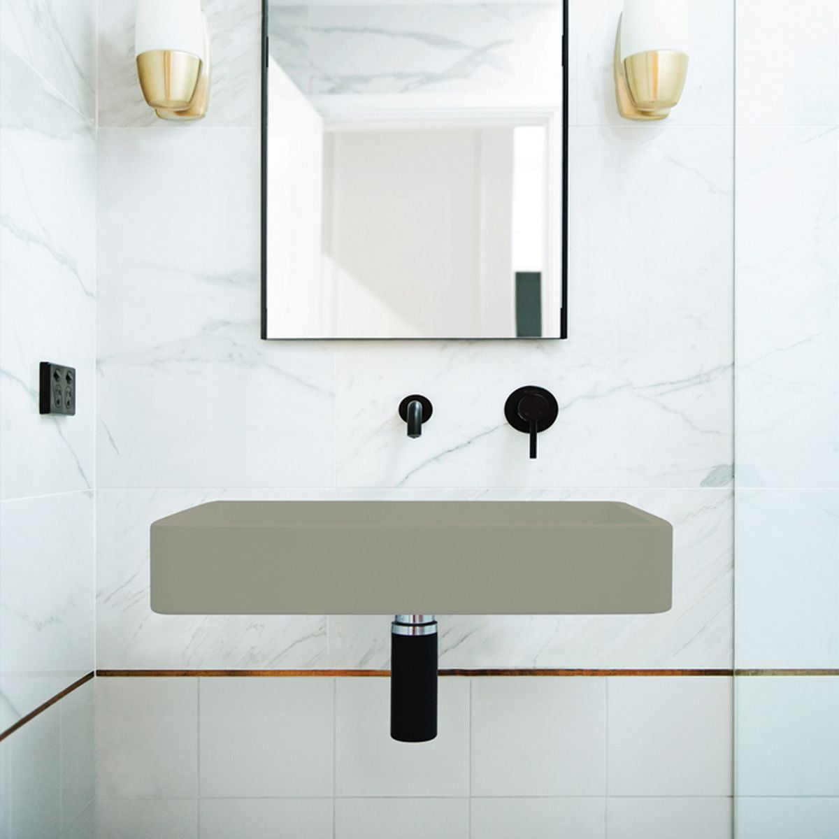 Nood Wall Mount Vesl Rectangle Basin in Olive