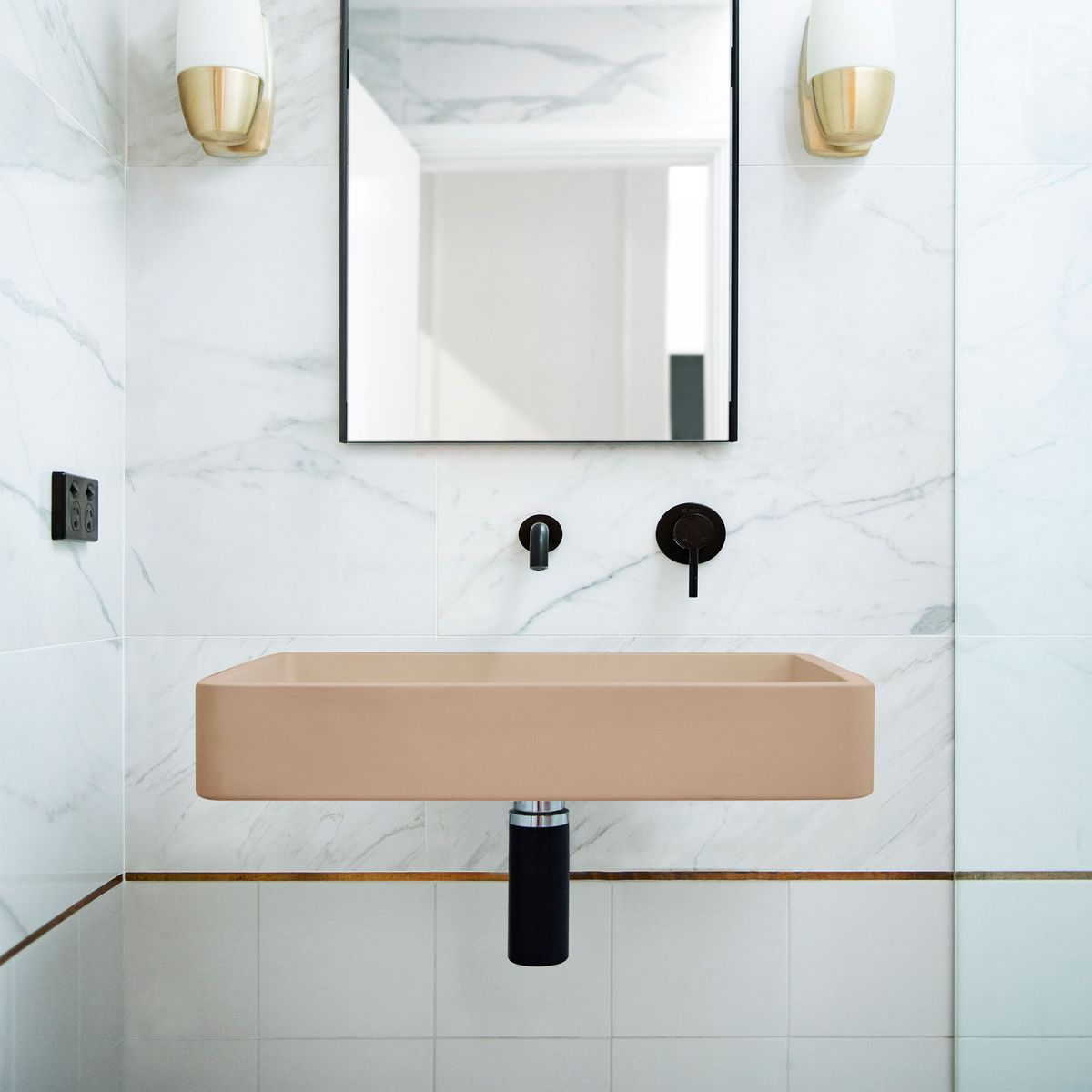 Nood Wall Mount Vesl Rectangle Basin in Pastel Peach