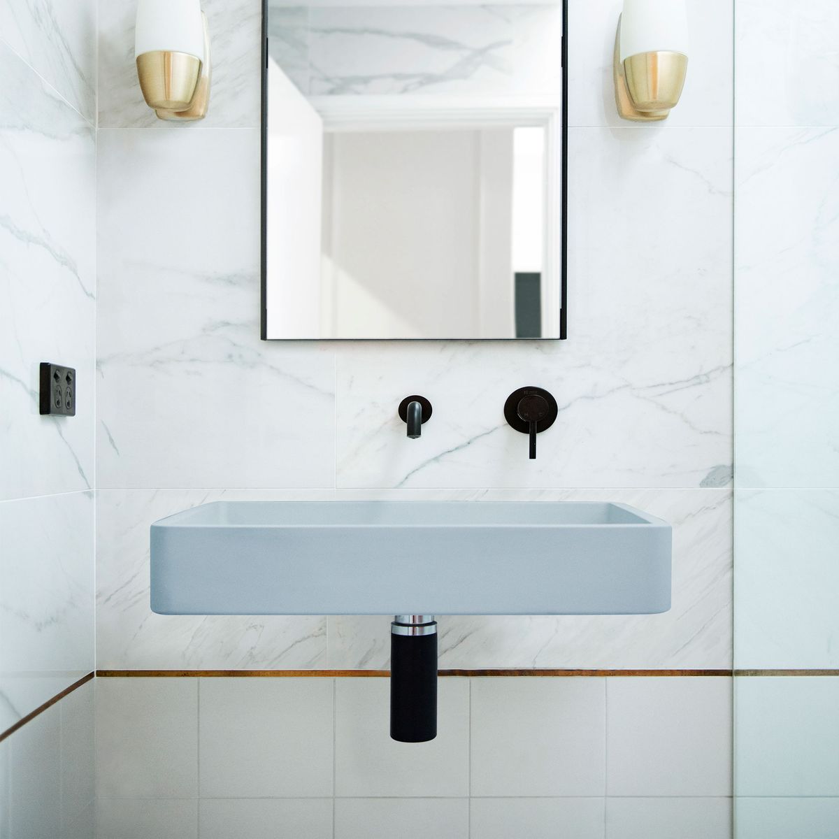 Nood Wall Mount Vesl Rectangle Basin in Powder Blue
