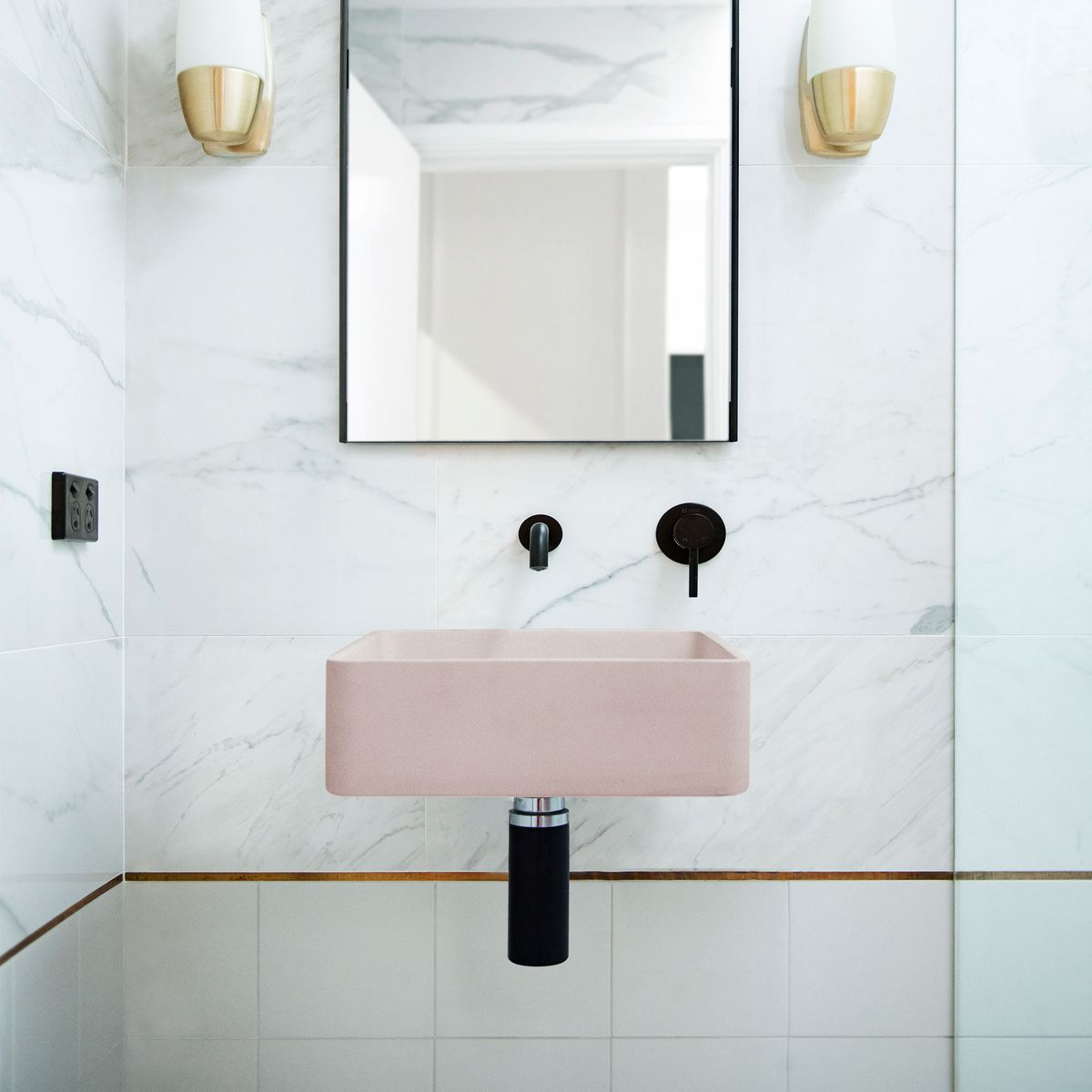 Nood Wall Mount Vesl Square Basin in Blush Pink