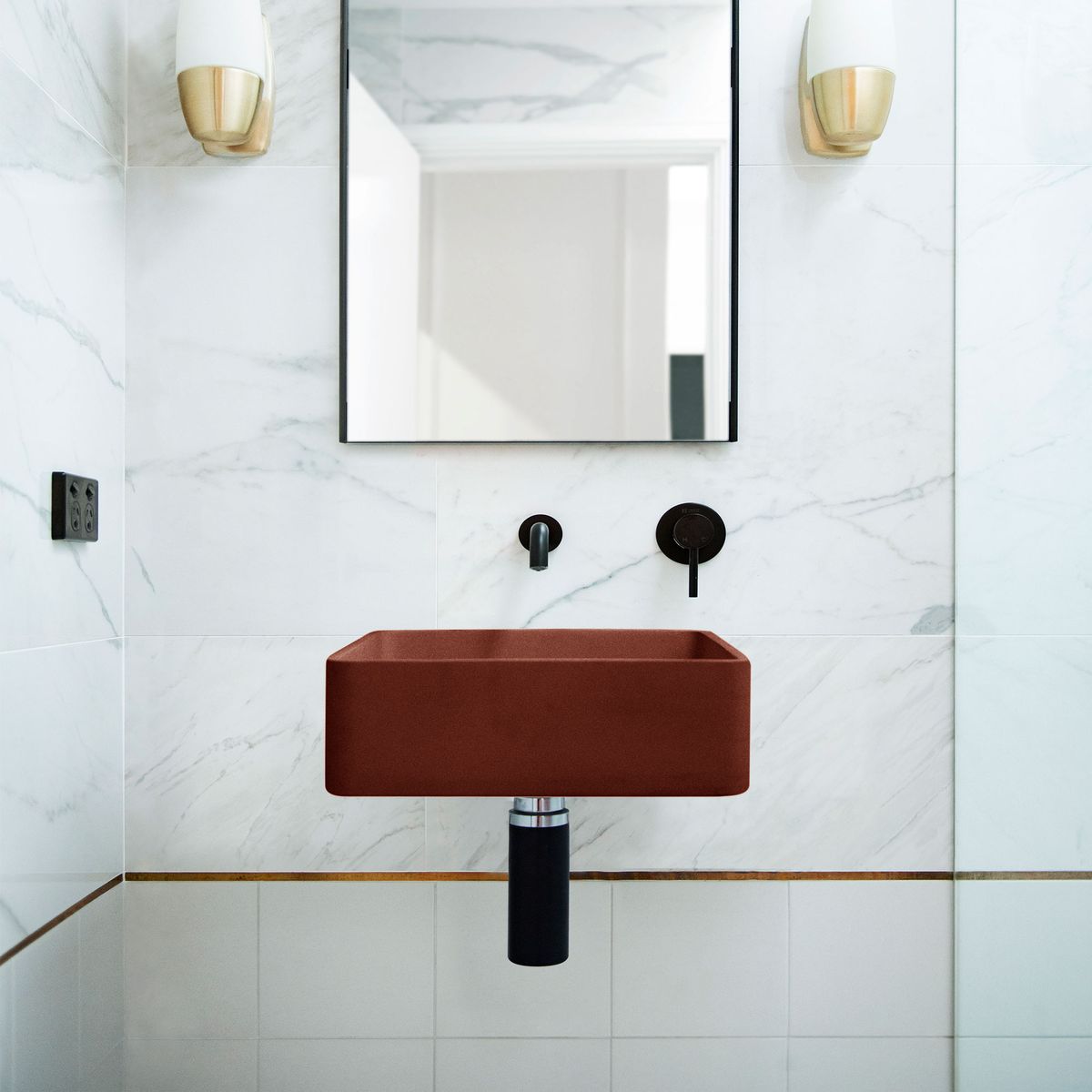 Nood Wall Mount Vesl Square Basin in Clay