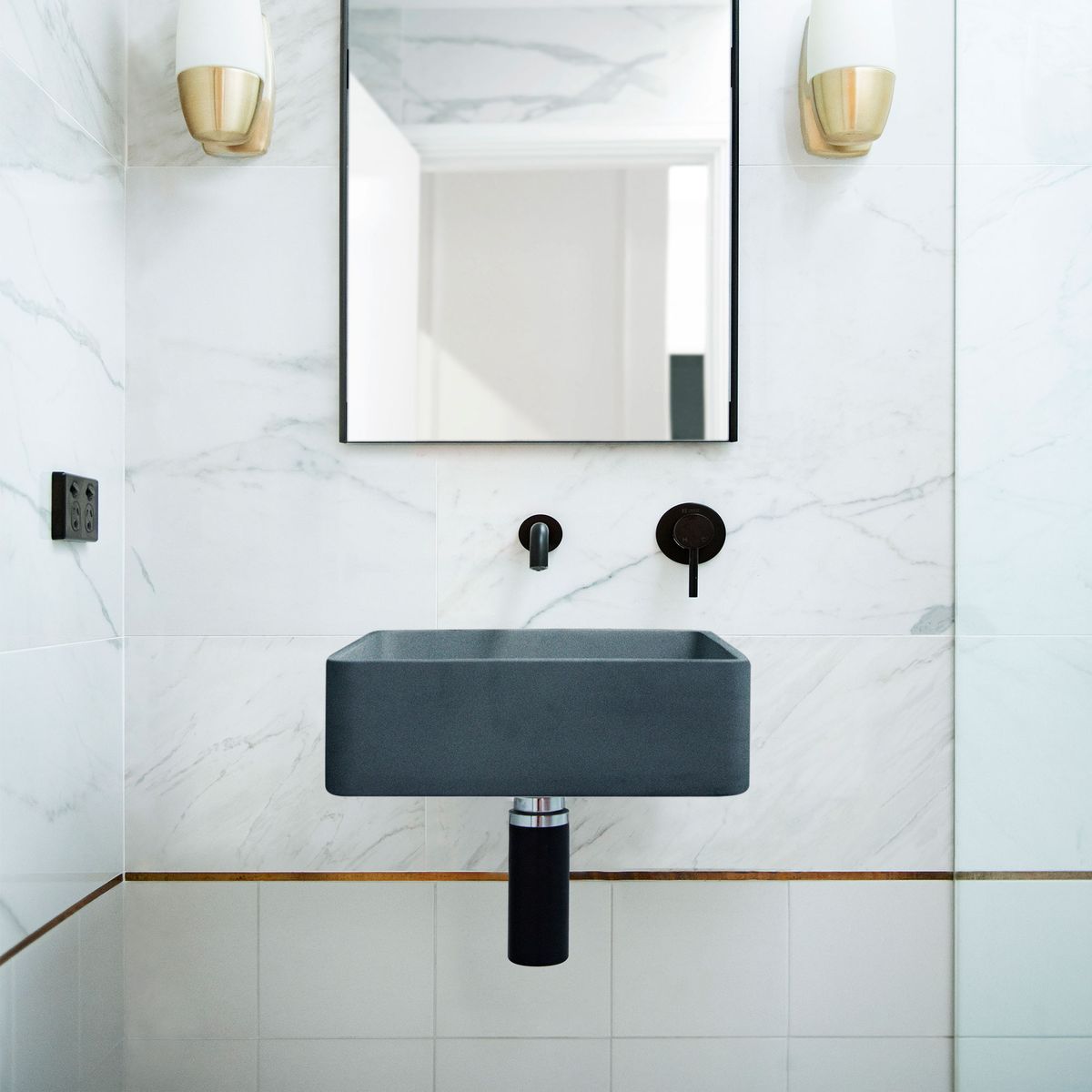 Nood Wall Mount Vesl Square Basin in Copan Blue