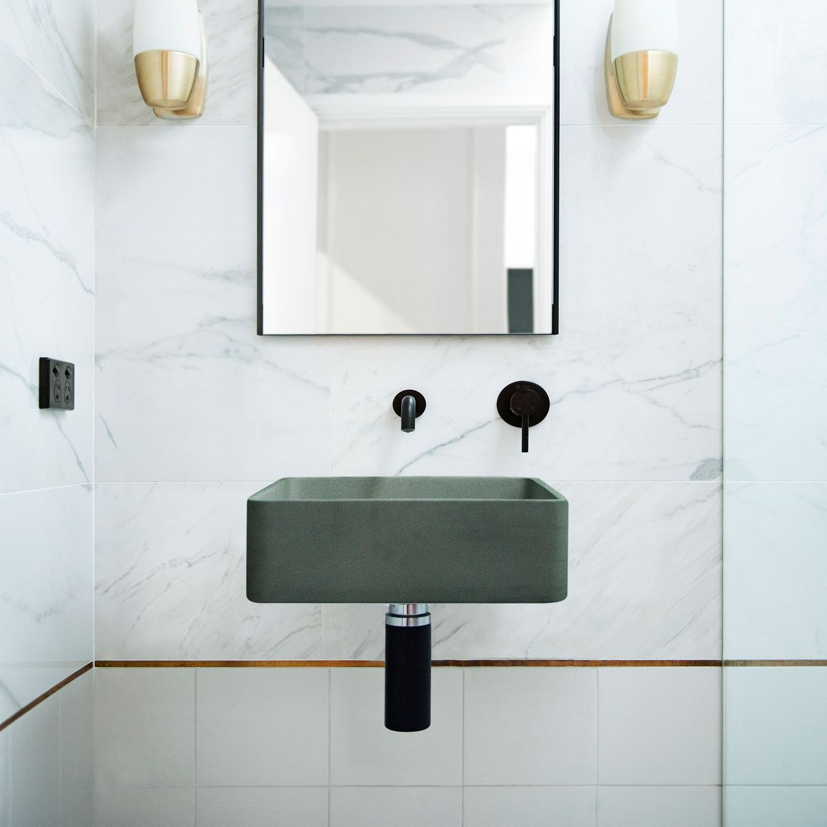 Nood Wall Mount Vesl Square Basin in Mid Tone Grey