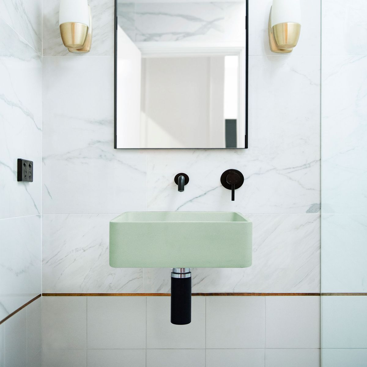 Nood Wall Mount Vesl Square Basin in Mint