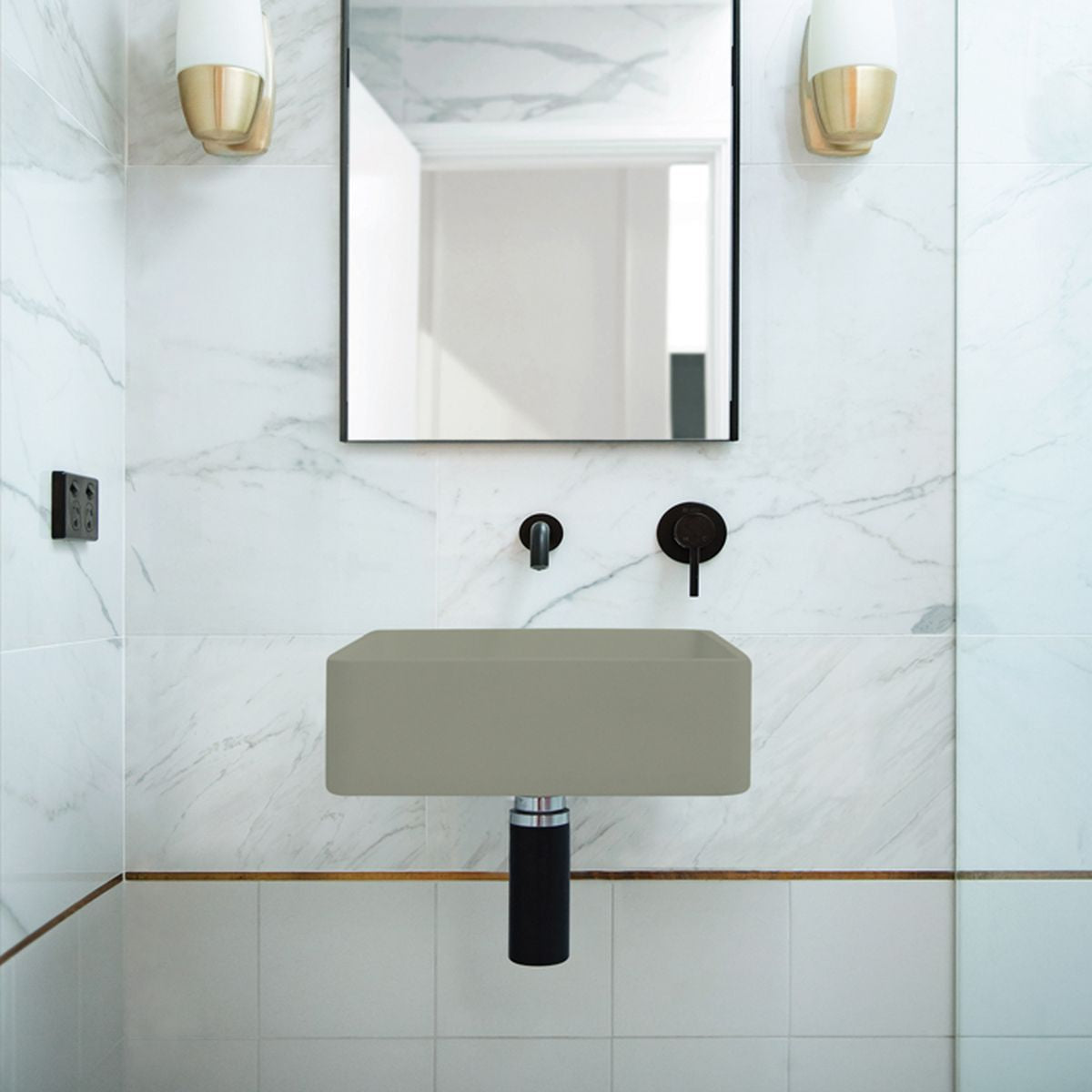 Nood Wall Mount Vesl Square Basin in Olive
