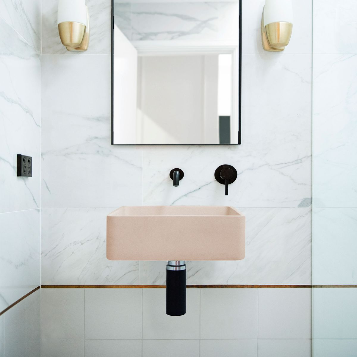 Nood Wall Mount Vesl Square Basin in Pastel Peach