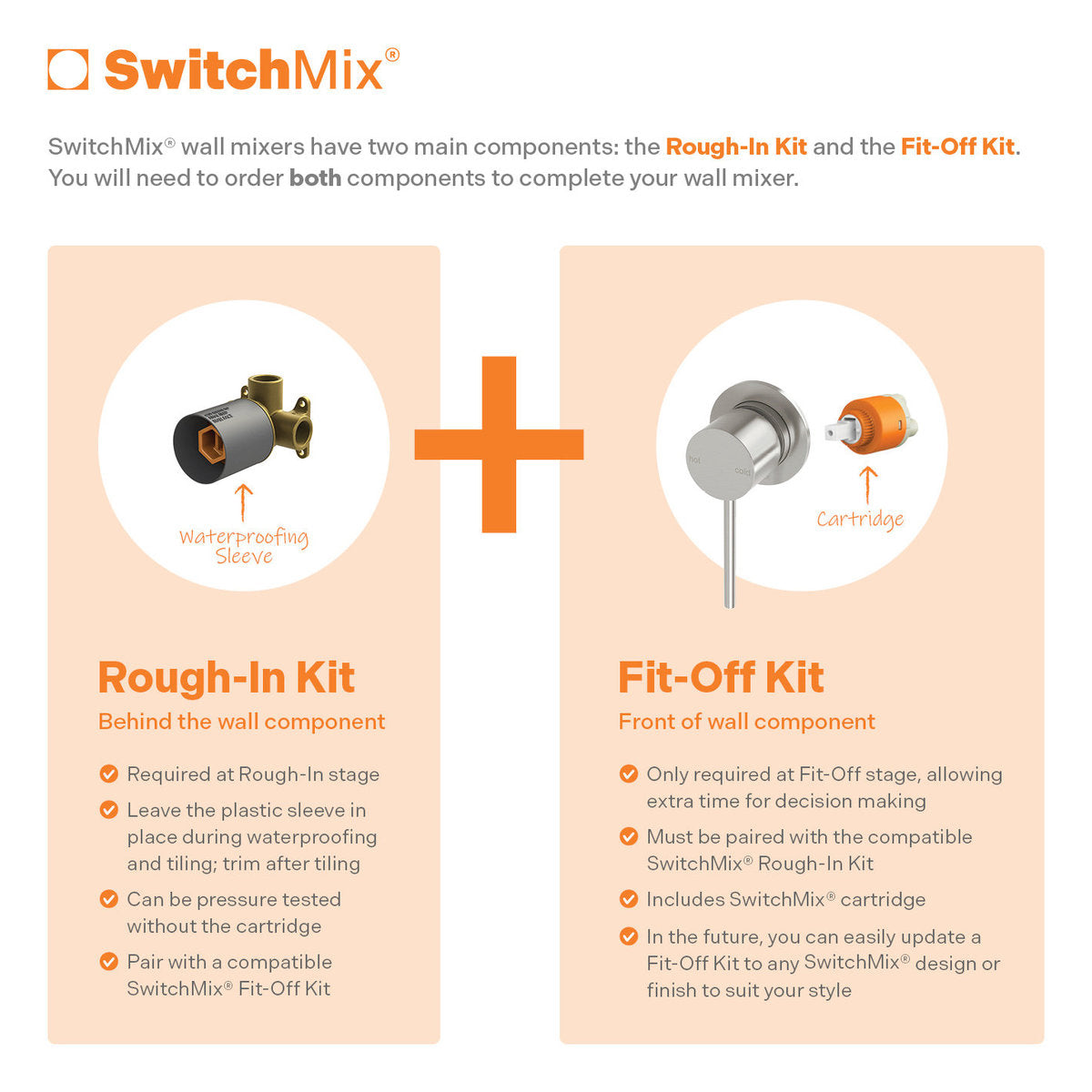 Phoenix Vivid Slimline SwitchMix Shower/Wall Mixer 60mm Backplate (Fit-Off Kit Only), Lead Free, Chrome