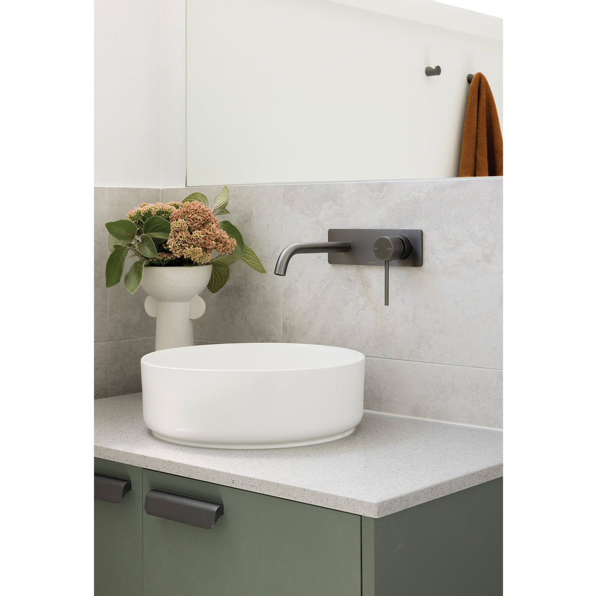 Phoenix Vivid Slimline SwitchMix Wall Basin/Bath Mixer Set 180mm (Complete Kit) - Lead Free, Brushed Carbon