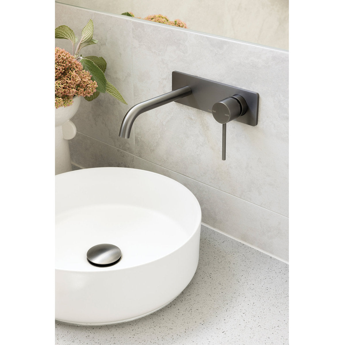 Phoenix Vivid Slimline SwitchMix Wall Basin/Bath Mixer Set 180mm (Complete Kit) - Lead Free, Brushed Carbon