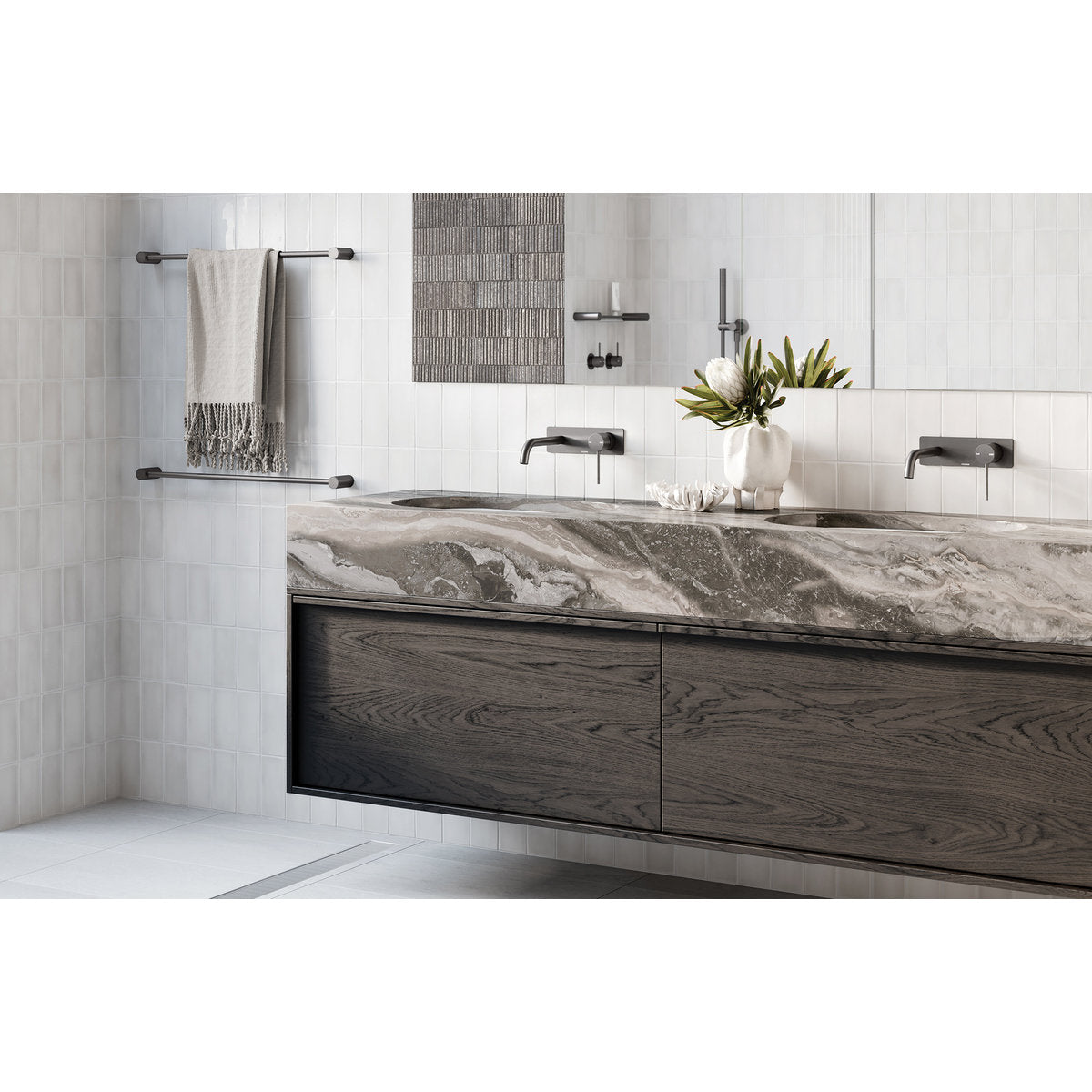 Phoenix Vivid Slimline SwitchMix Wall Basin/Bath Mixer Set 180mm (Complete Kit) - Lead Free, Brushed Carbon