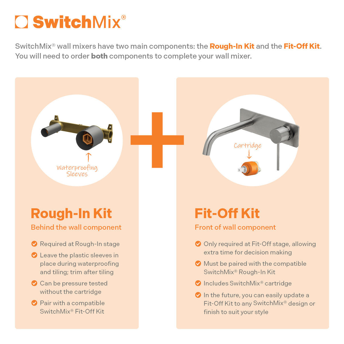 Phoenix Vivid Slimline SwitchMix Wall Basin/Bath Mixer Set 230mm (Fit-Off Kit Only), Lead Free, Brushed Nickel