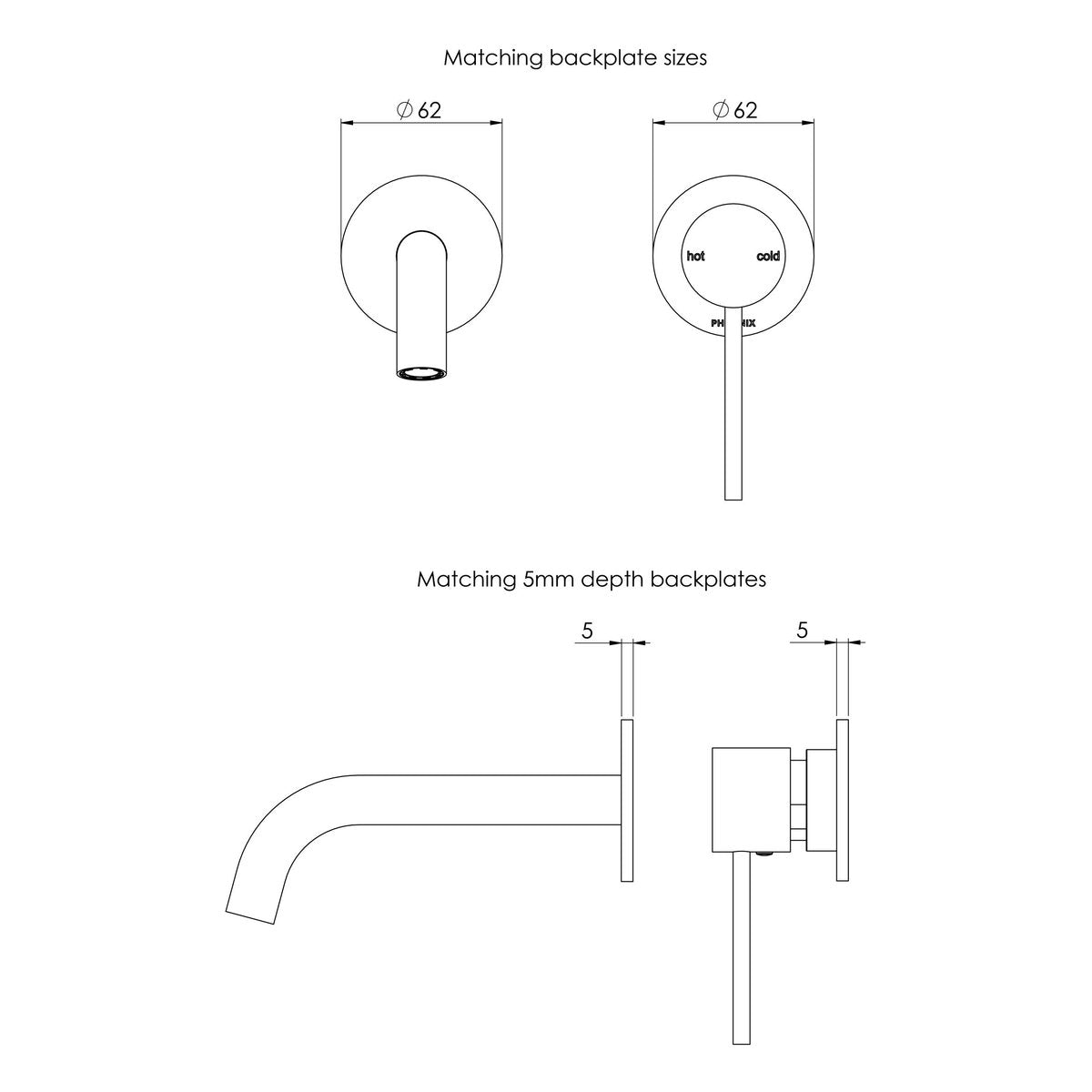 Phoenix Vivid Slimline SwitchMix Wall Basin/Bath Mixer Set 60mm Backplates (Complete Kit) - Lead Free, Chrome