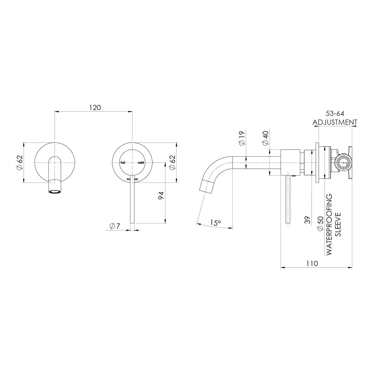 Phoenix Vivid Slimline SwitchMix Wall Basin/Bath Mixer Set 60mm Backplates (Complete Kit) - Lead Free, Brushed Gold