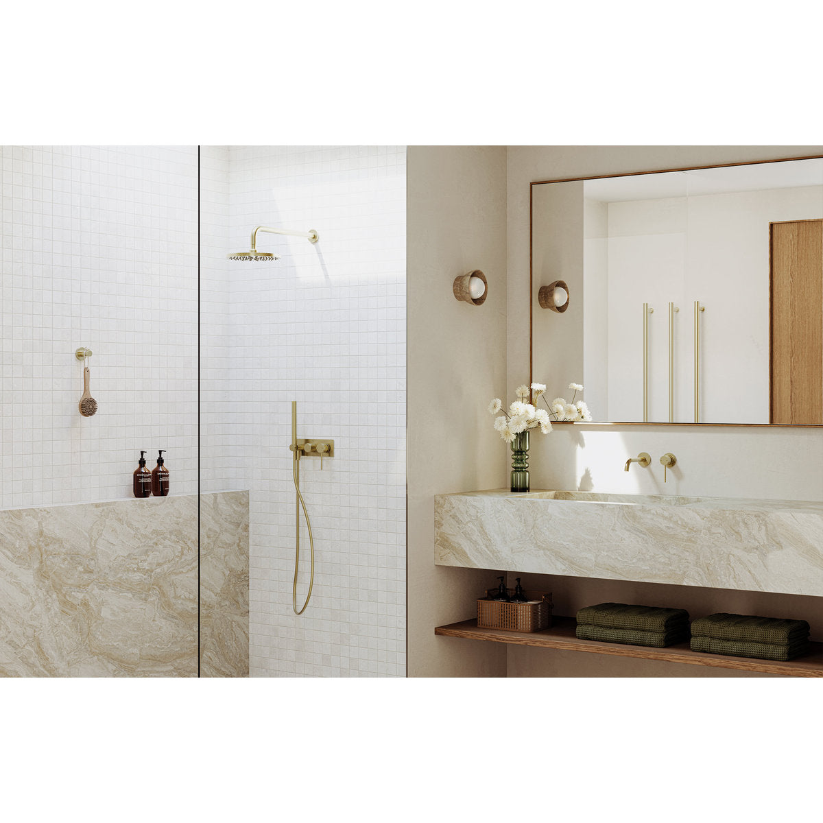 Phoenix Vivid Slimline SwitchMix Wall Basin/Bath Mixer Set 60mm Backplates (Complete Kit) - Lead Free, Brushed Gold