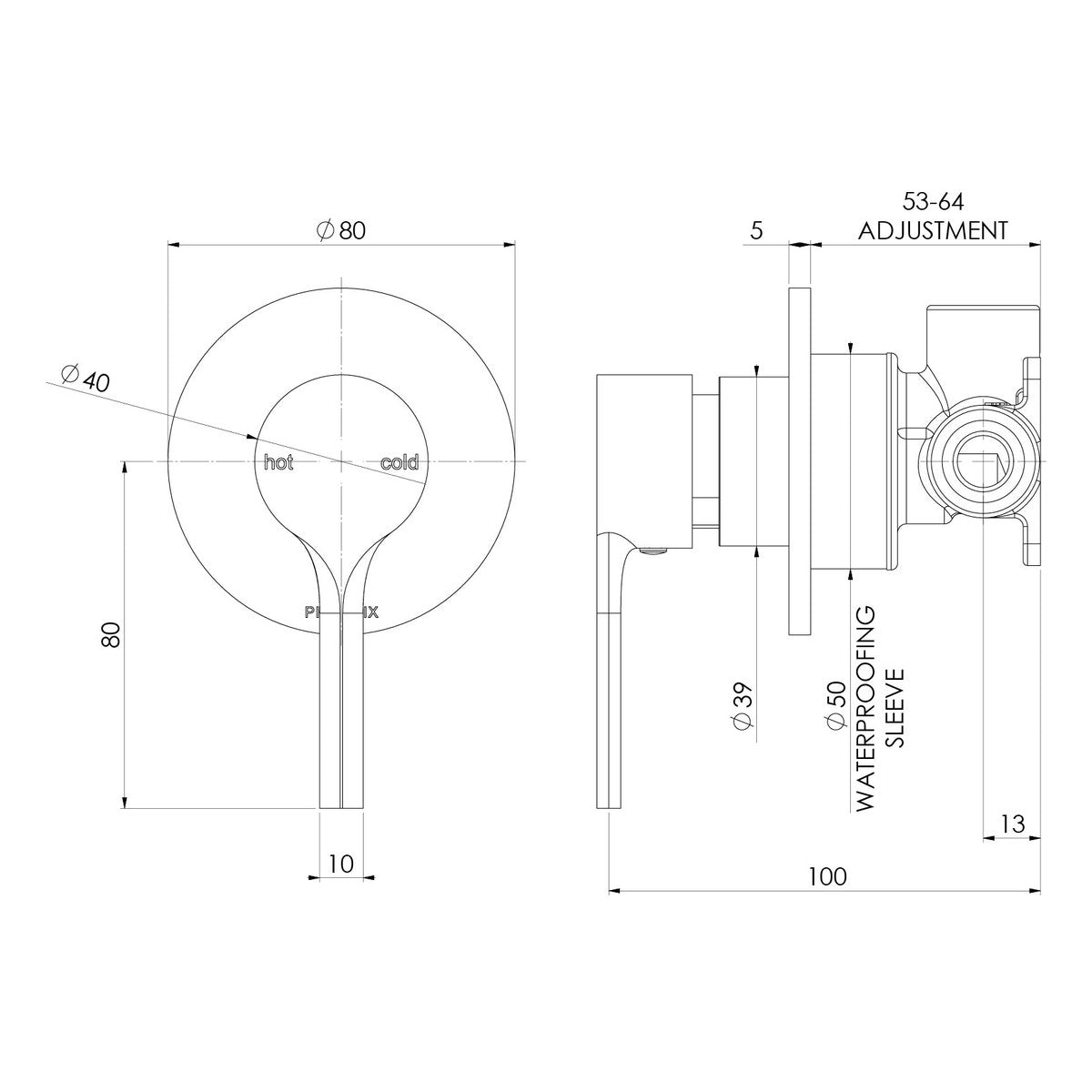 Phoenix Vivid Slimline Oval SwitchMix Shower/Wall Mixer (Complete Kit), Lead Free, Chrome