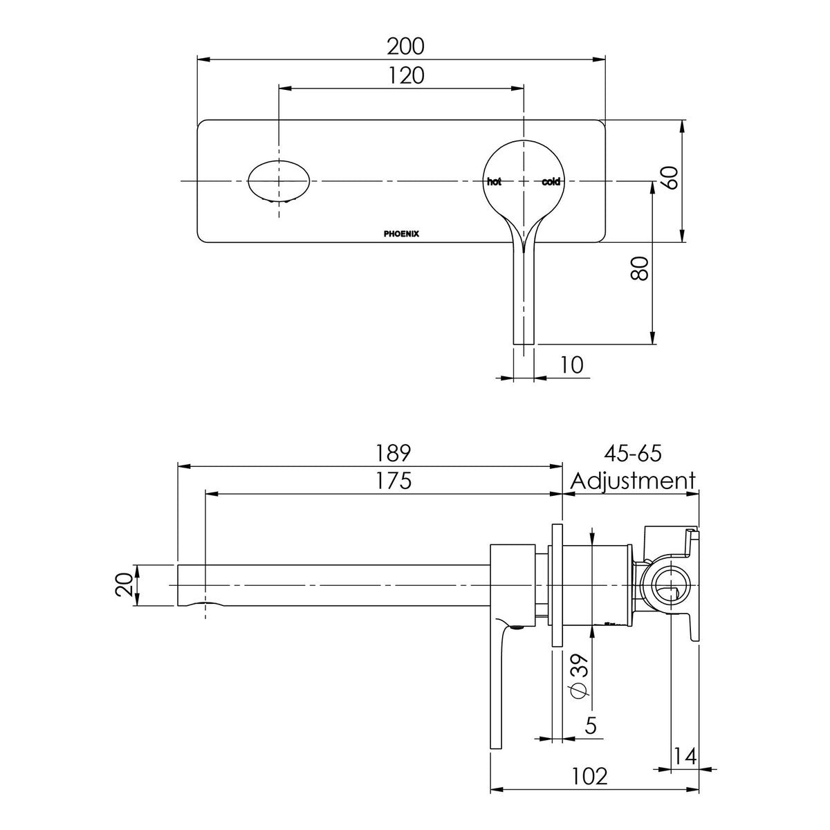 Phoenix Vivid Slimline Oval SwitchMix Wall Basin/Bath Mixer Set 175mm (Complete Kit) - Lead Free, Chrome