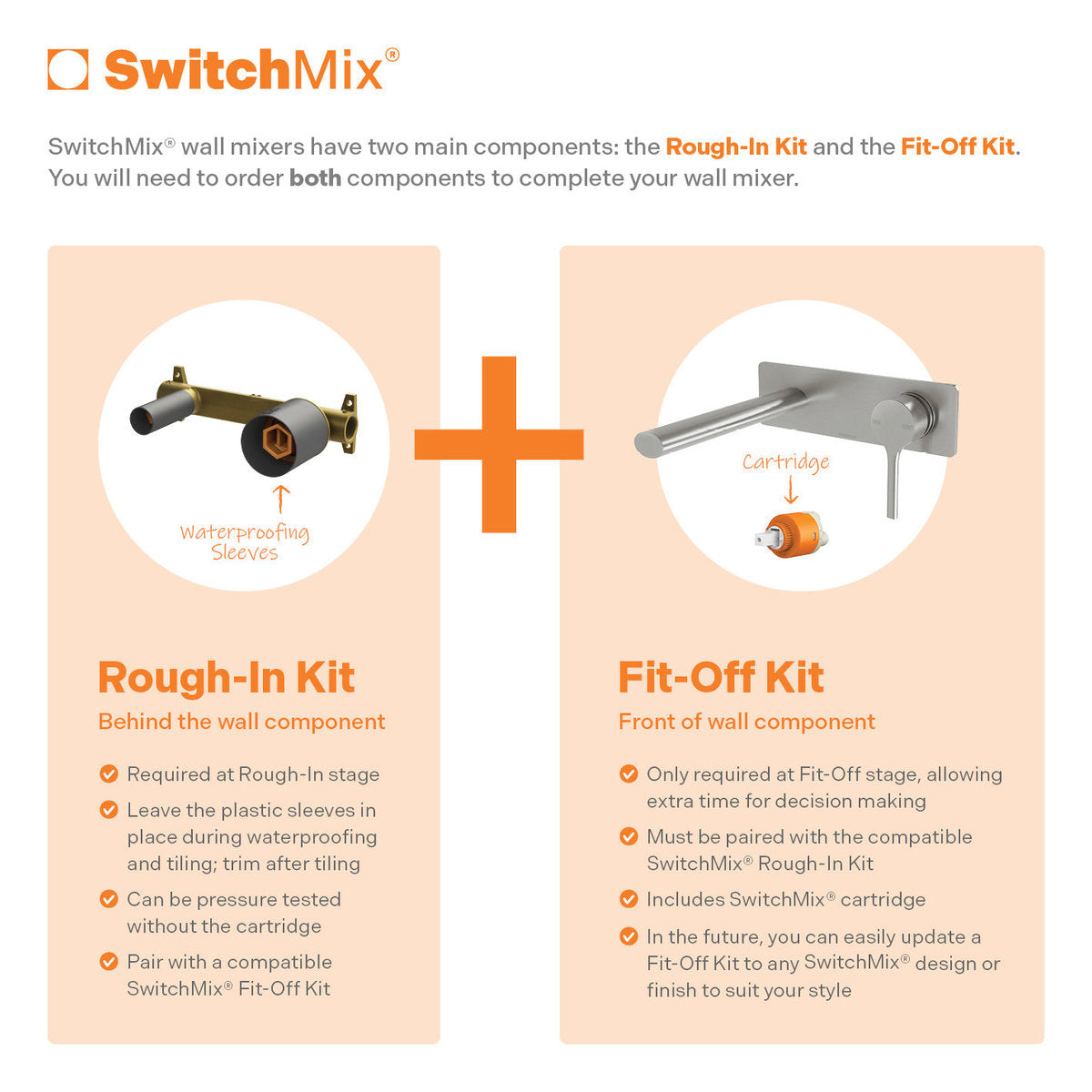 Phoenix Vivid Slimline Oval SwitchMix Wall Basin/Bath Mixer Set 175mm (Fit-Off Kit Only), Lead Free, Chrome