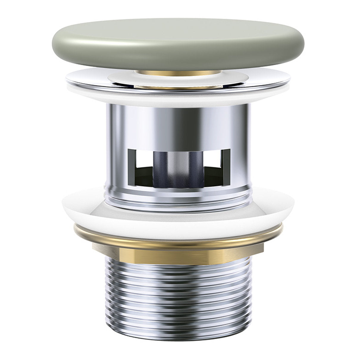 Fienza Pop-Up 32mm Overflow Basin Waste, Matte Olive Flat Ceramic Cap