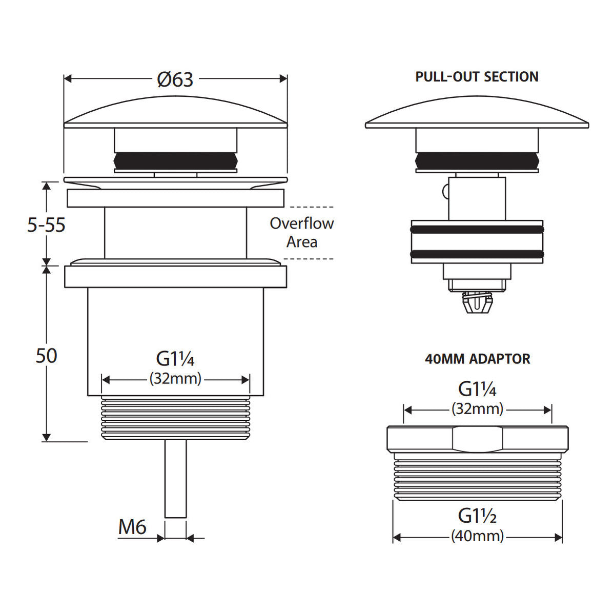 Universal Pop-Up/Pull-Out Basin Waste, Vanilla Concrete