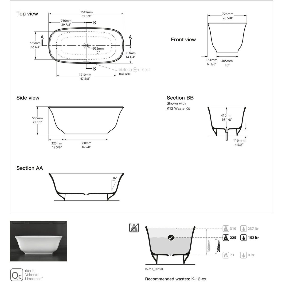 Victoria + Albert Amiata 1500 Bath, Matte White
