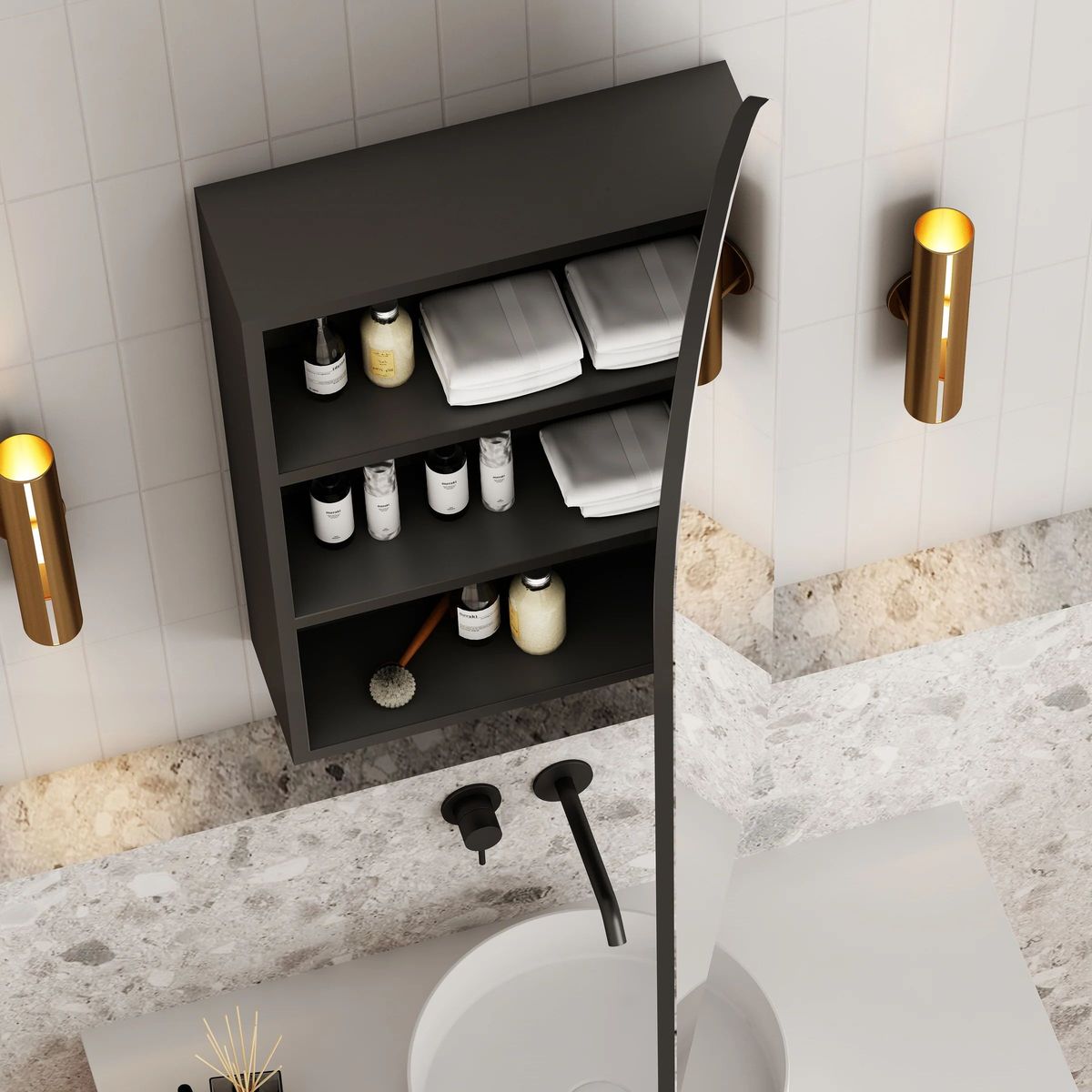 Archied 450x900mm Shaving Cabinet in Matte Black - Right Hand Hinge